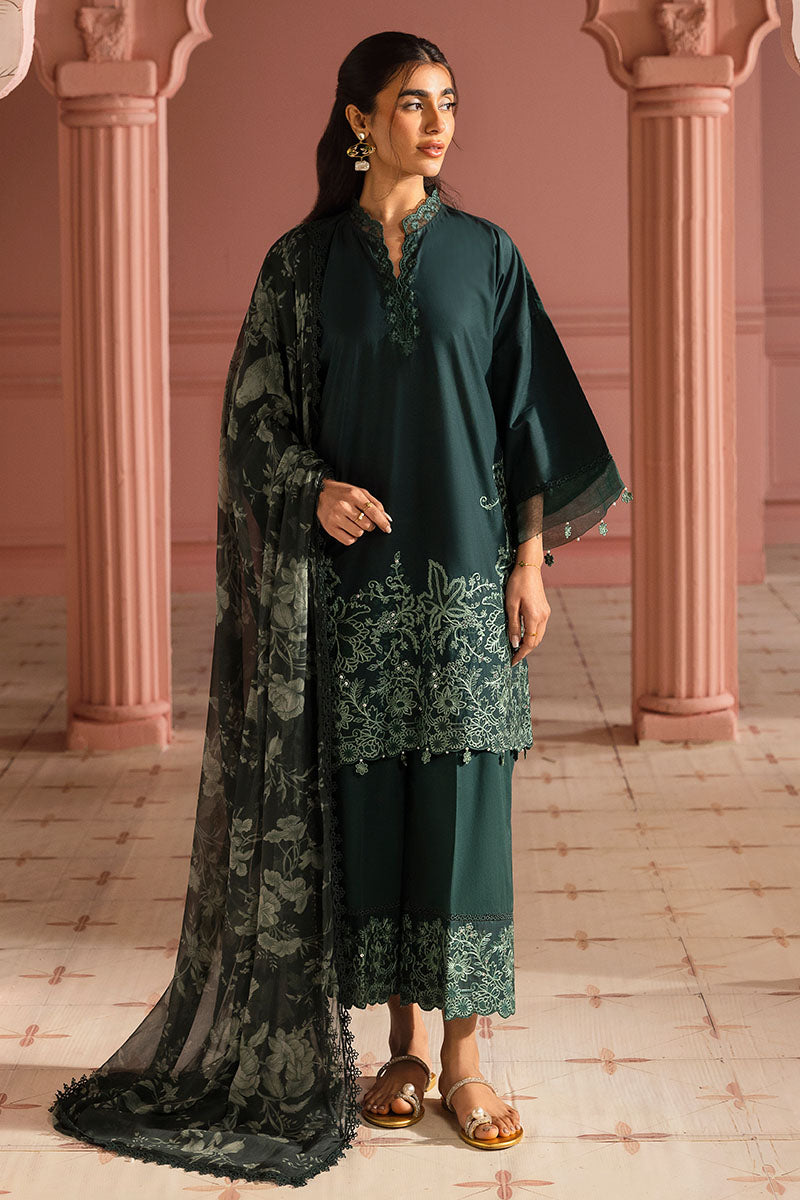 Cross Stitch | Premium Lawn 25 | VIRIDIAN GREEN -  Cross Stitch Ladies Clothes - Original Designer Dress - House of Maryam
