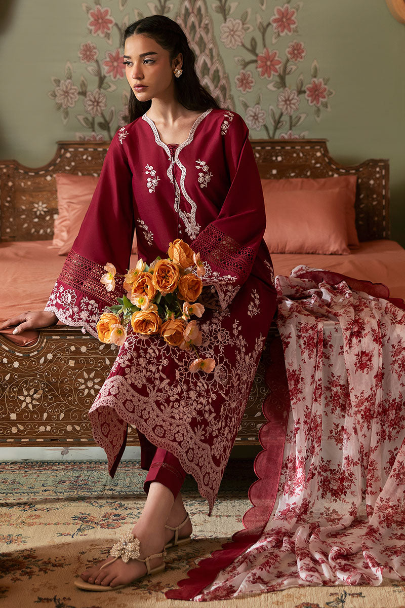 Cross Stitch | Premium Lawn 25 | CRIMSON RED -  Cross Stitch Ladies Clothes -  House of Maryam