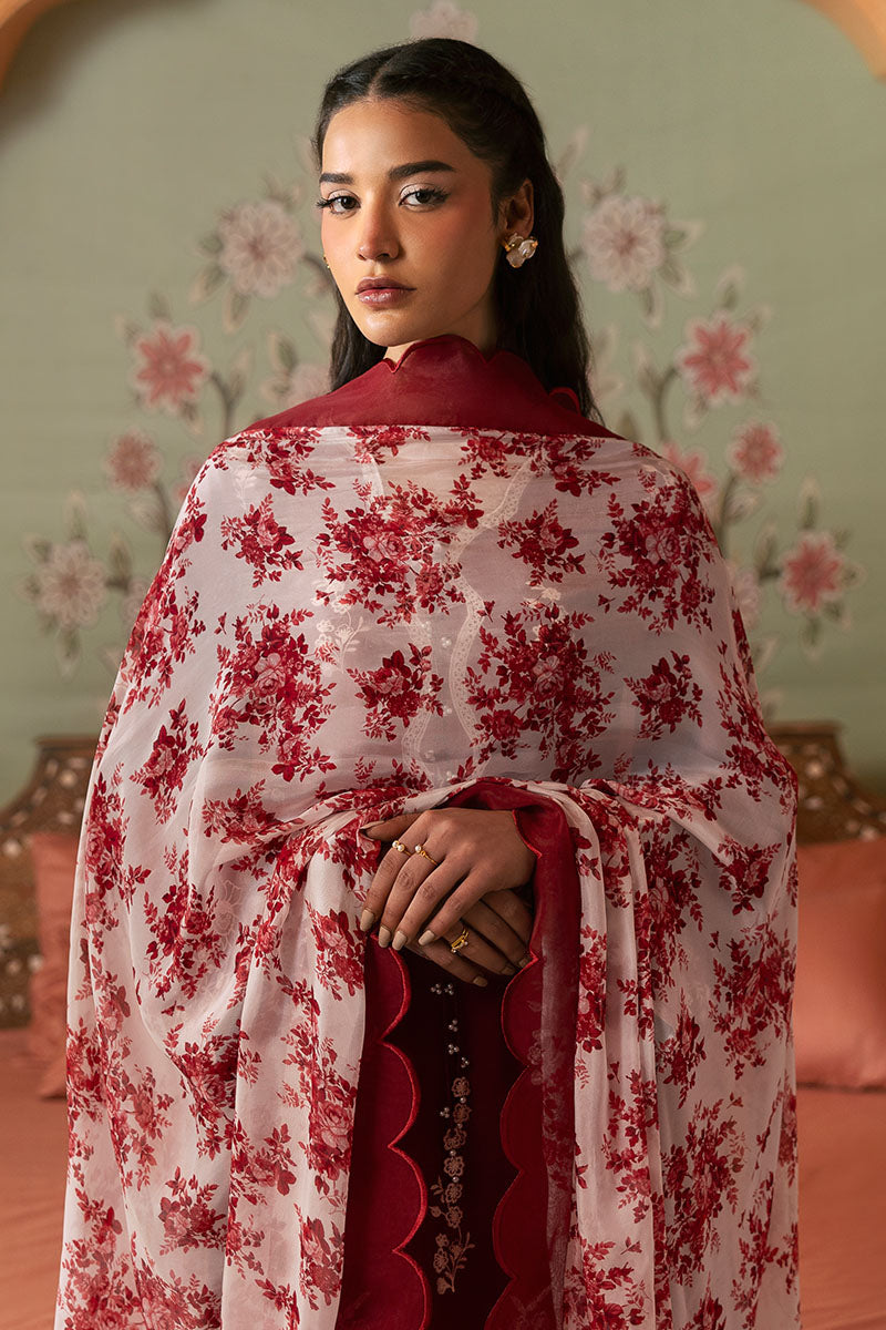 Cross Stitch | Premium Lawn 25 | CRIMSON RED -  Cross Stitch Ladies Clothes - Original Designer Dress - House of Maryam