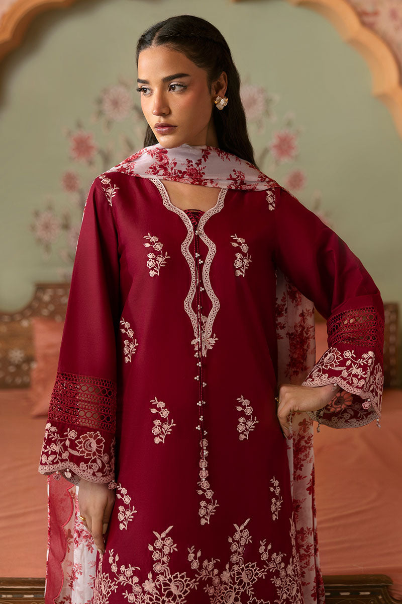 Cross Stitch | Premium Lawn 25 | CRIMSON RED -  Cross Stitch Ladies Clothes -  House of Maryam