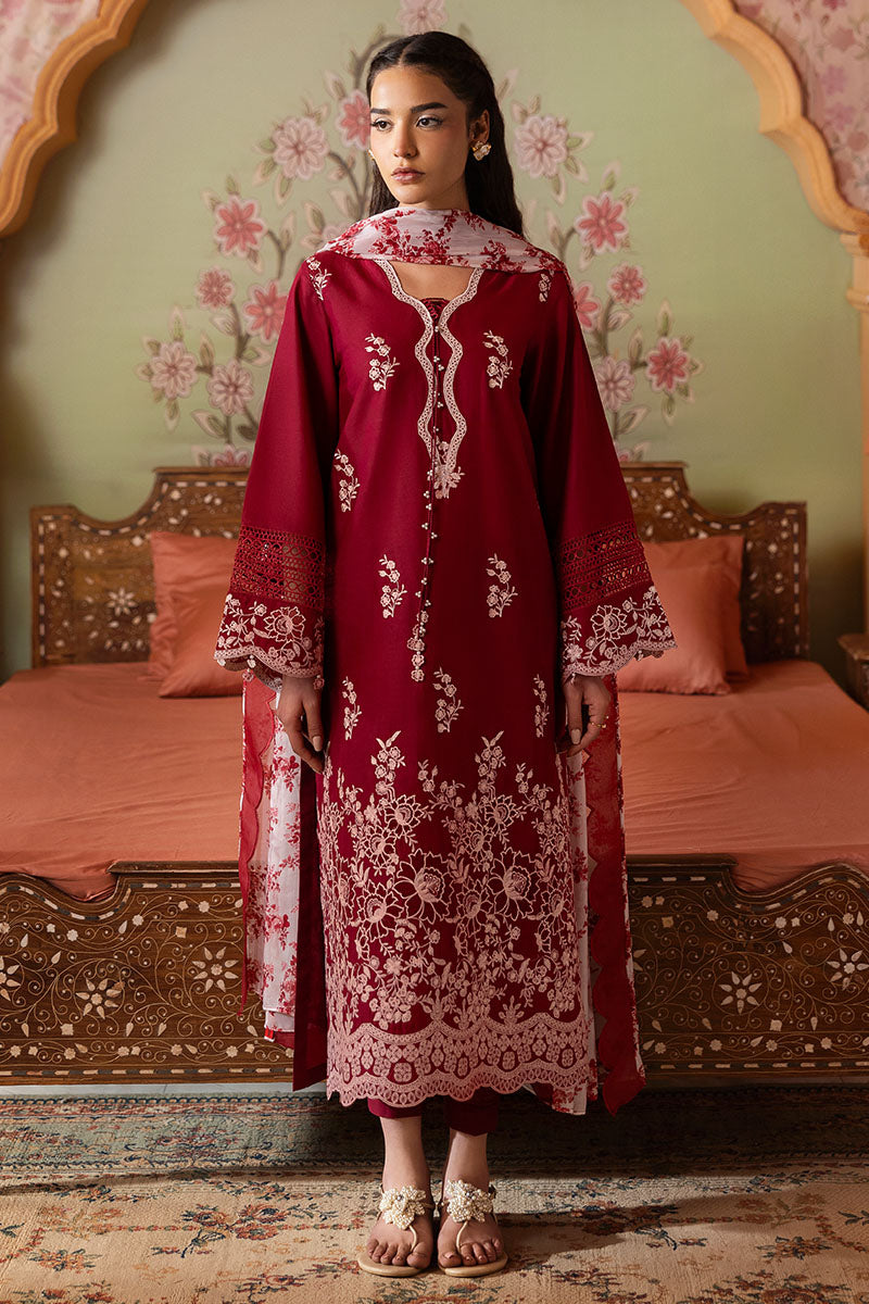 Cross Stitch | Premium Lawn 25 | CRIMSON RED -  Cross Stitch Ladies Clothes -  House of Maryam