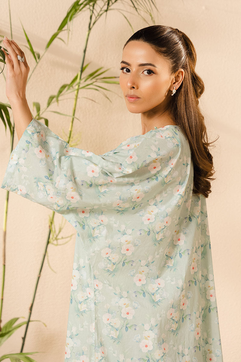 Cross Stitch | Basic Pret | Aqua Mint Printed Lawn Shirt-3