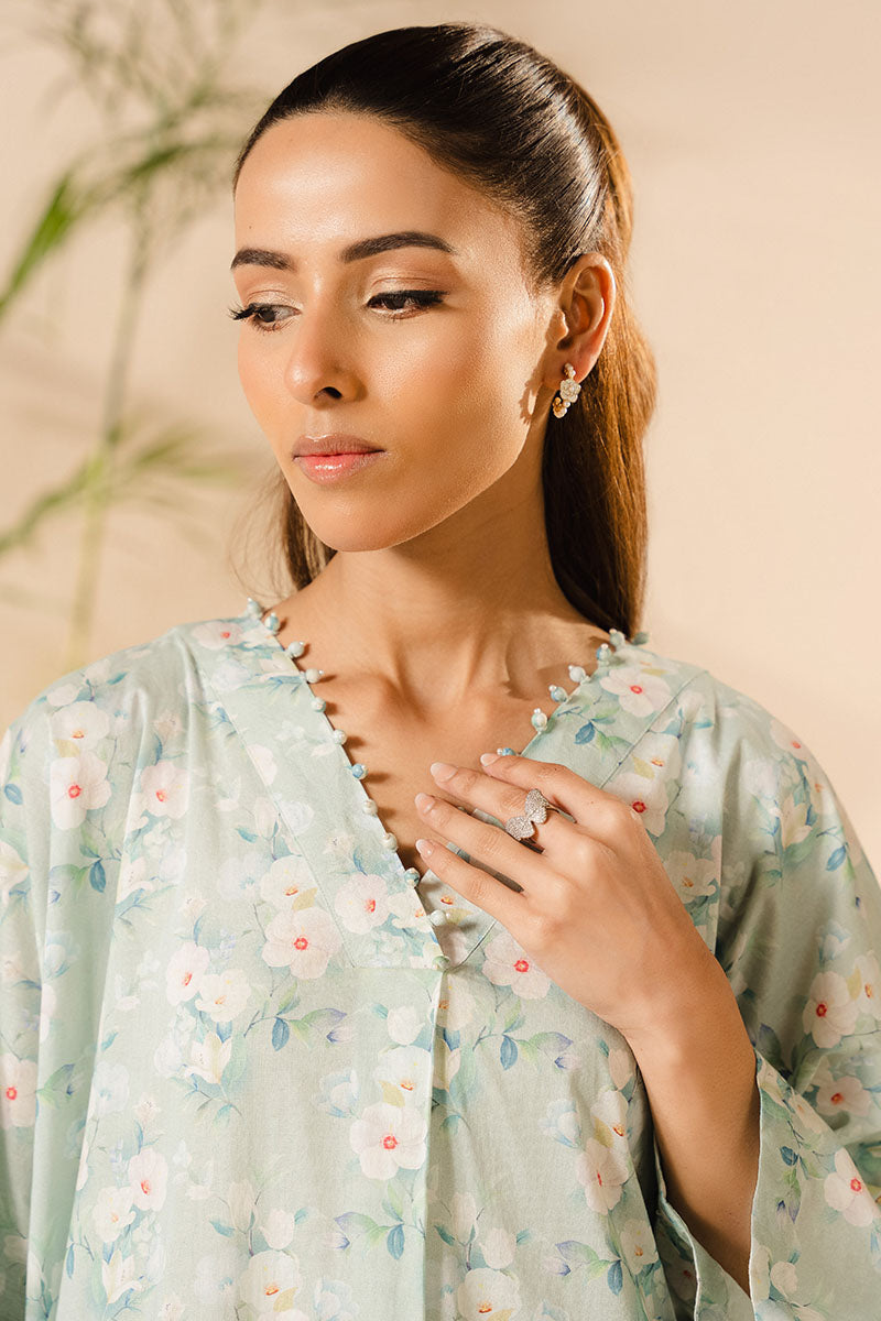 Cross Stitch | Basic Pret | Aqua Mint Printed Lawn Shirt-4