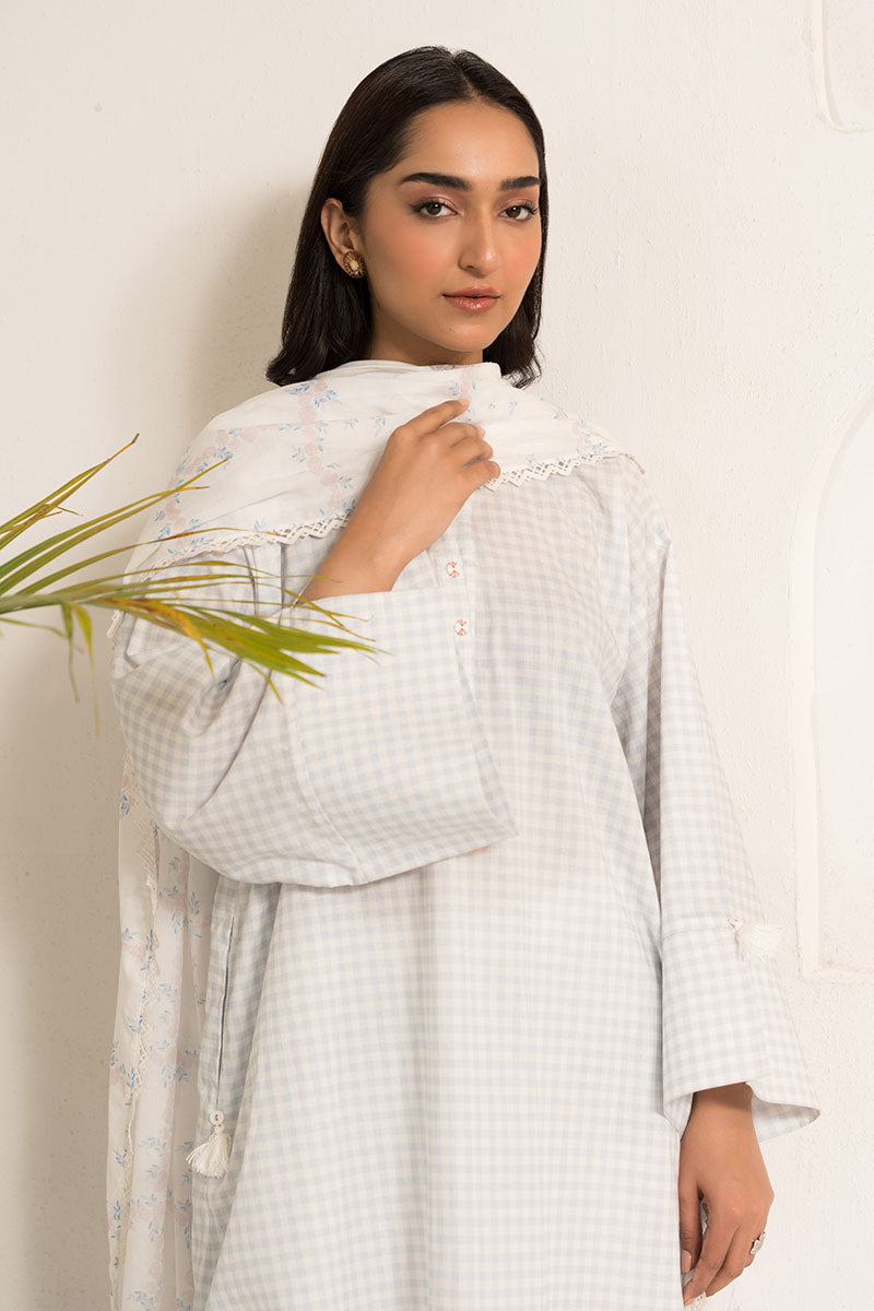 Cross Stitch | Basic Pret | Porcelain Gris-3PC (Shirt,Dupatta & Trouser)-2