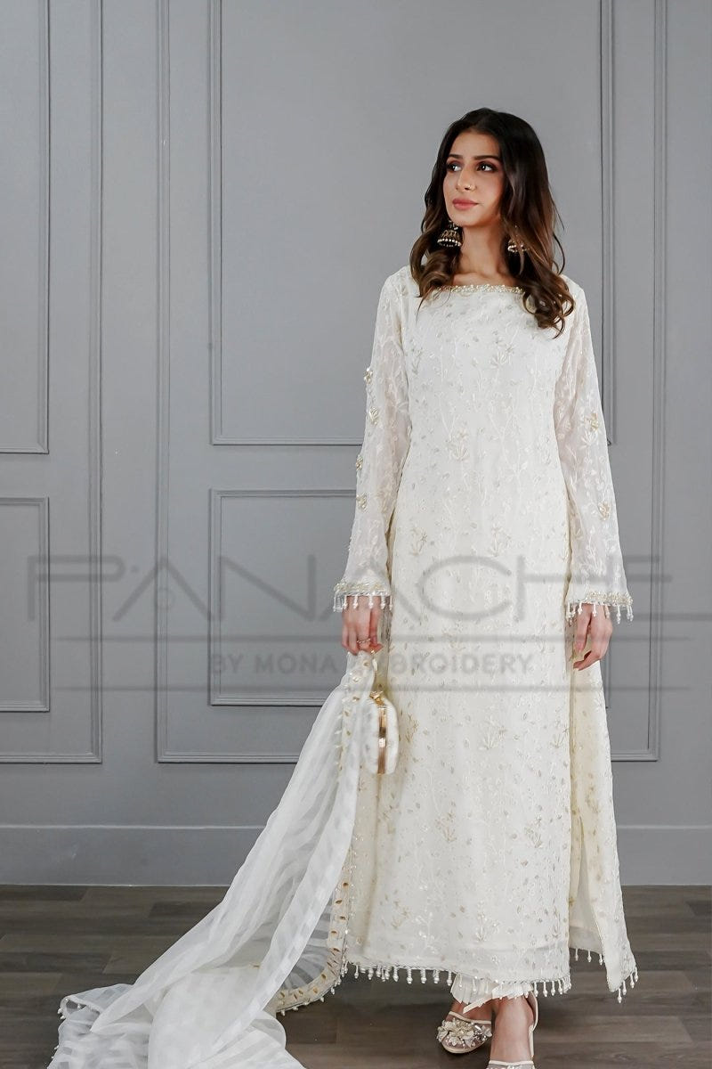 Panache | Pret | Pure Ivory Dreams -  Panache By Mona  - Original Designer Dress - House of Maryam