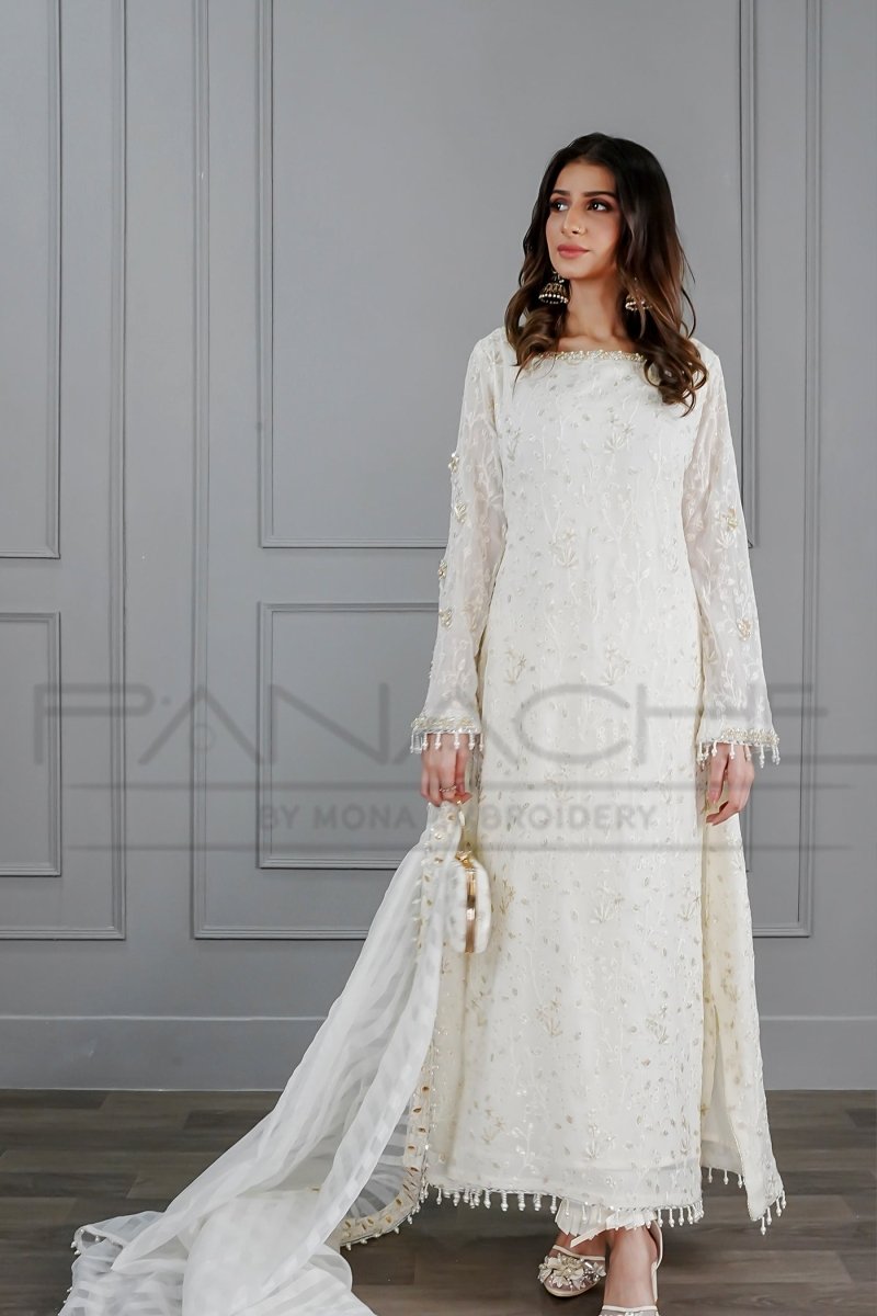 Panache | Pret | Pure Ivory Dreams -  Panache By Mona  - Original Designer Dress - House of Maryam