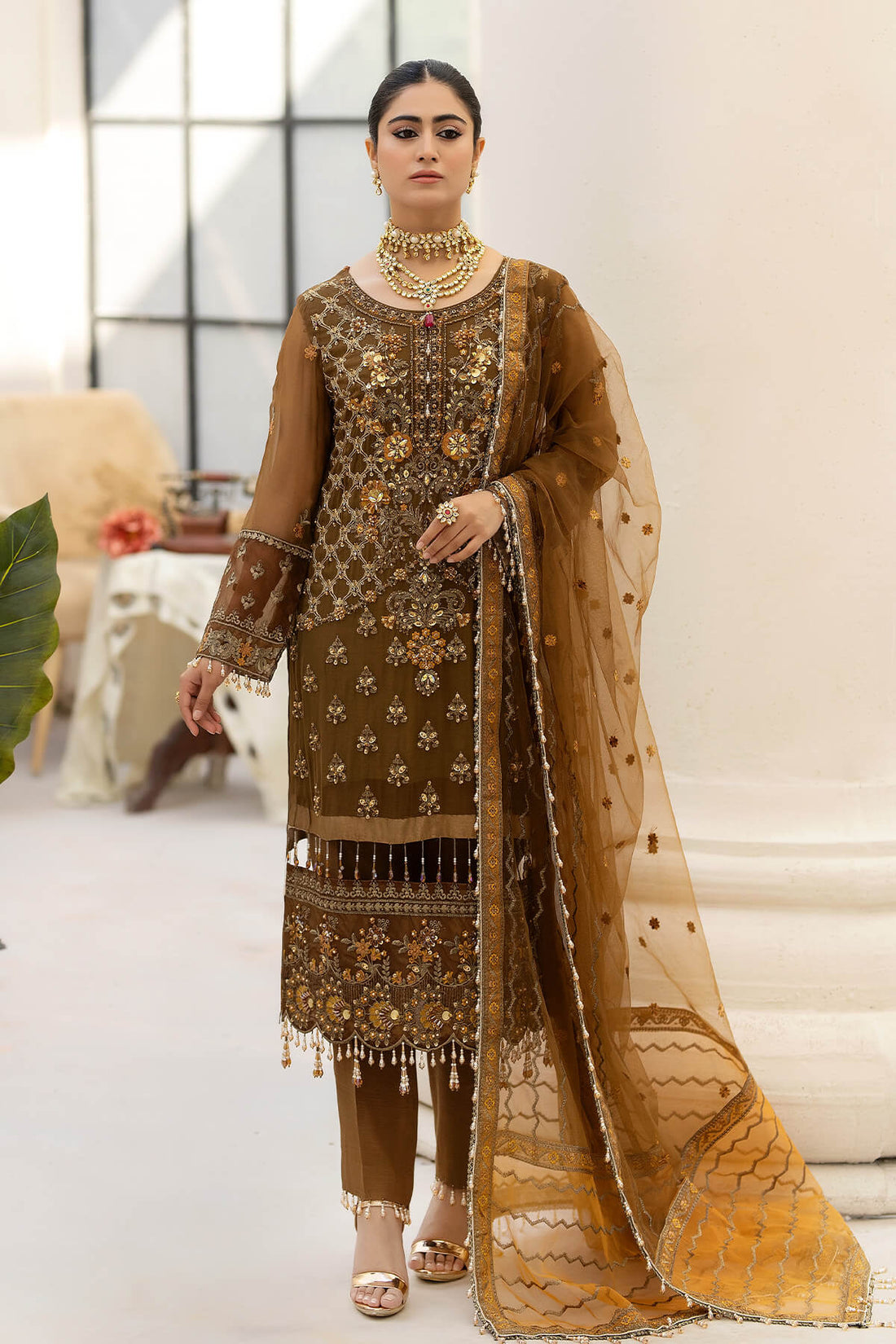 Raeesa Premium | Dehleez Formals | DL-1014 Imperial Brew by Designer Raeesa Premium - House of Maryam - Pakistani Designer Ethnic Wear in {{ shop.shopifyCountryName }}