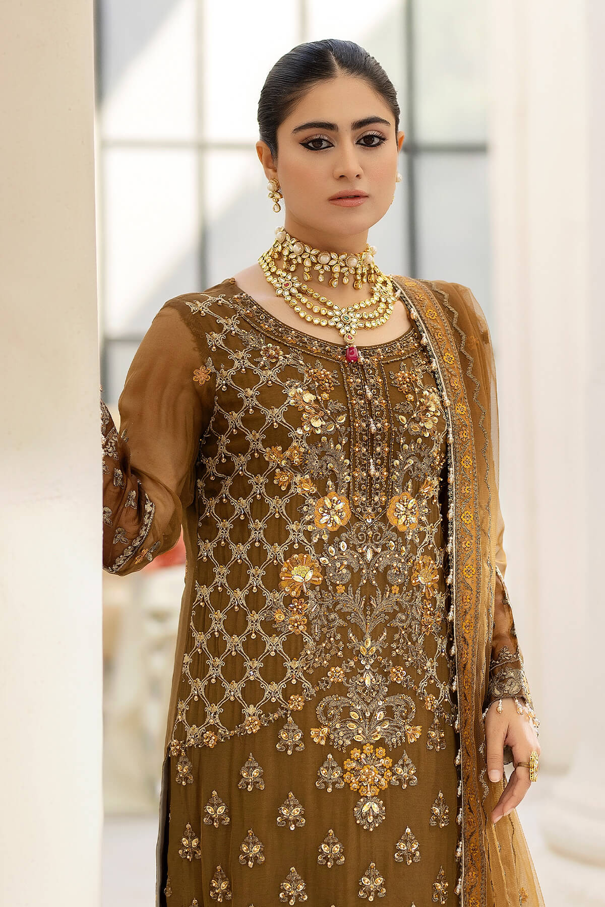 Raeesa Premium | Dehleez Formals | DL-1014 Imperial Brew -  Raeesa Premium Formal - Original Designer Dress - House of Maryam