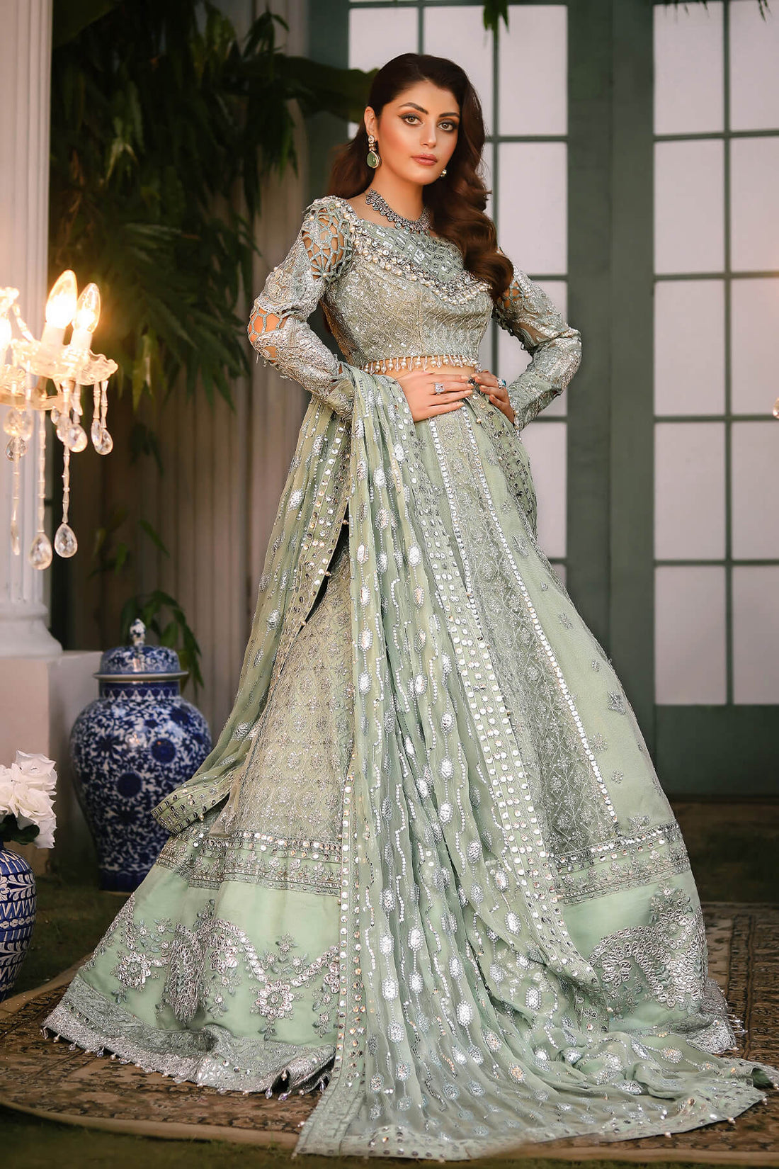 Raeesa Premium | Wajadan Wedding Formals | WD-2 Pea Green by Designer Raeesa Premium - House of Maryam - Pakistani Designer Ethnic Wear in {{ shop.shopifyCountryName }}