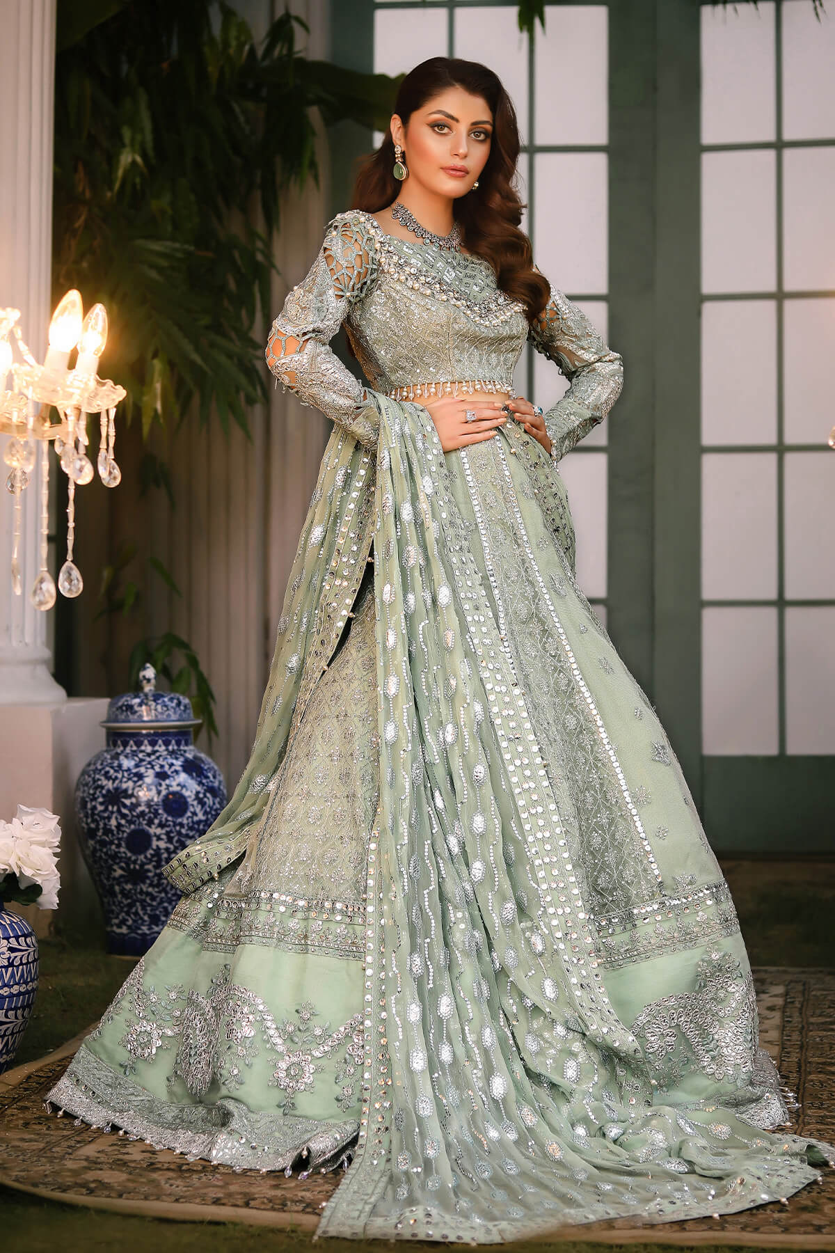 Raeesa Premium | Wajadan Wedding Formals | WD-2 Pea Green -  Raeesa Premium Bridal -  House of Maryam