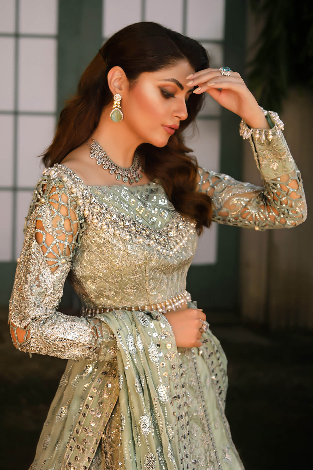 Raeesa Premium | Wajadan Wedding Formals | WD-2 Pea Green -  Raeesa Premium Bridal -  House of Maryam