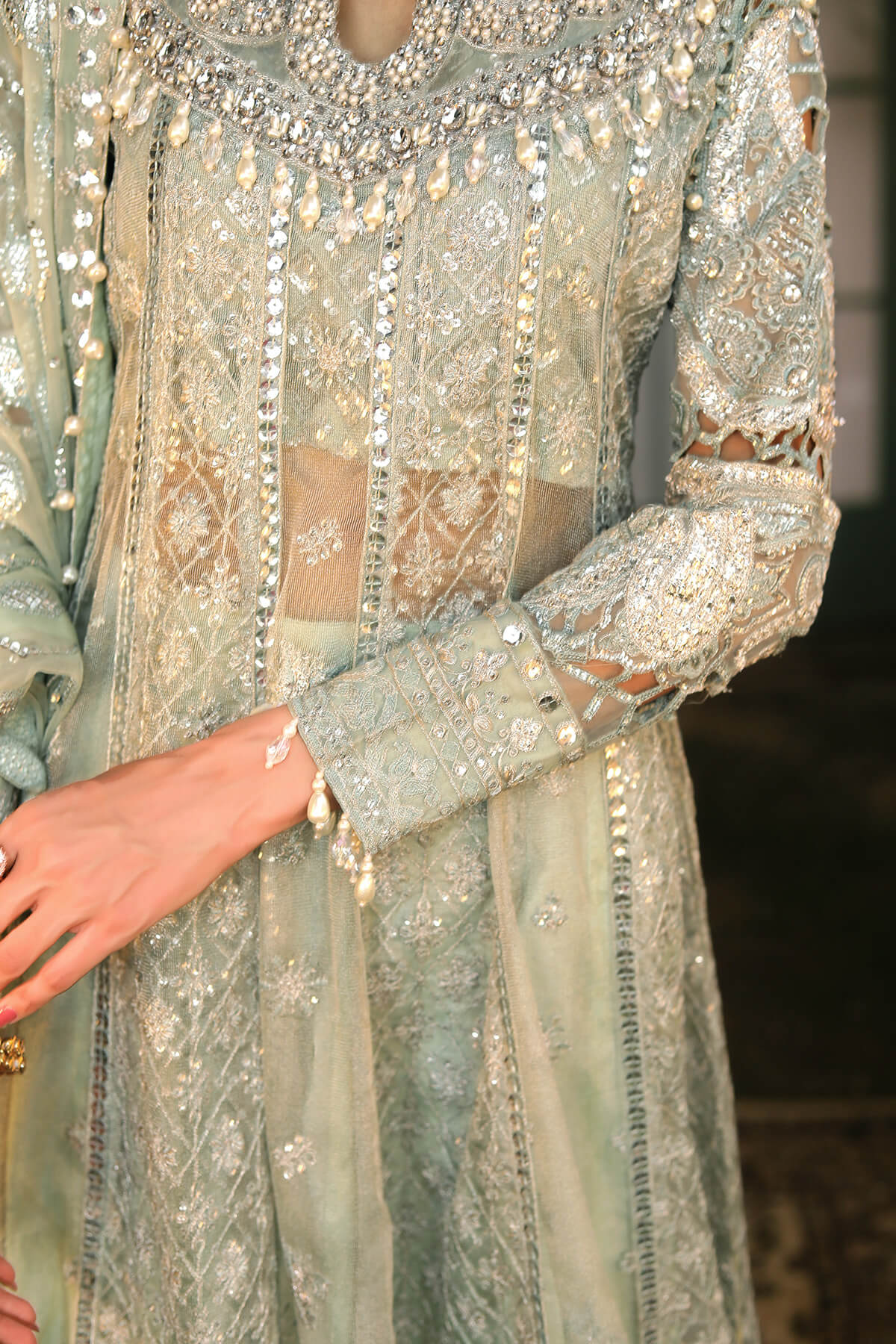 Raeesa Premium | Wajadan Wedding Formals | WD-2 Pea Green -  Raeesa Premium Bridal -  House of Maryam