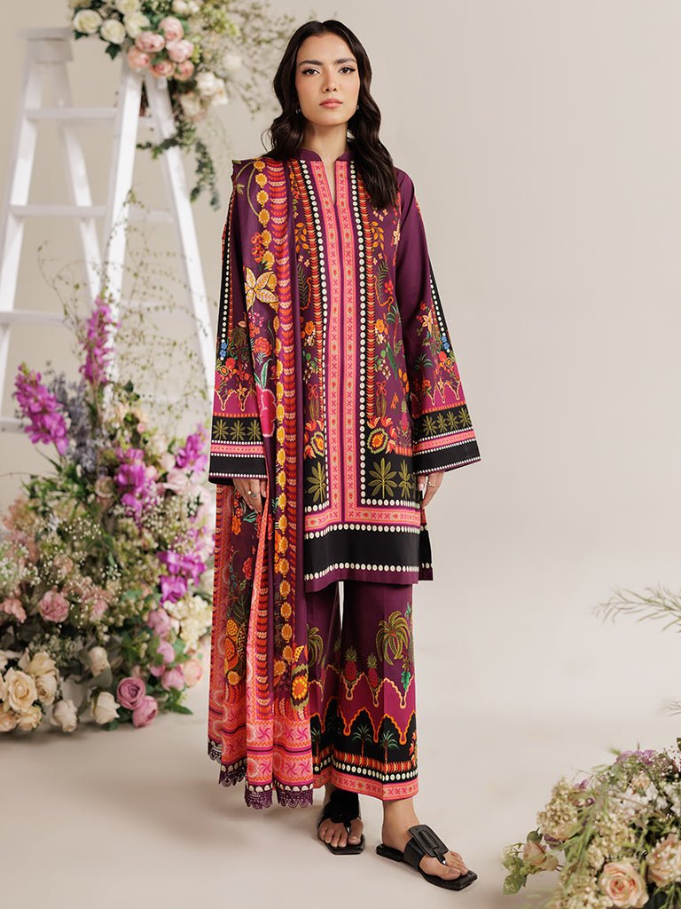 Rajbari | Amal Summer Prints Exclusive | Amal Summer Prints - 03-Brand:Rajbari-Type:Ladies Clothes-Wine Berry-Lawn-House of Maryam- Buy in UK, USA