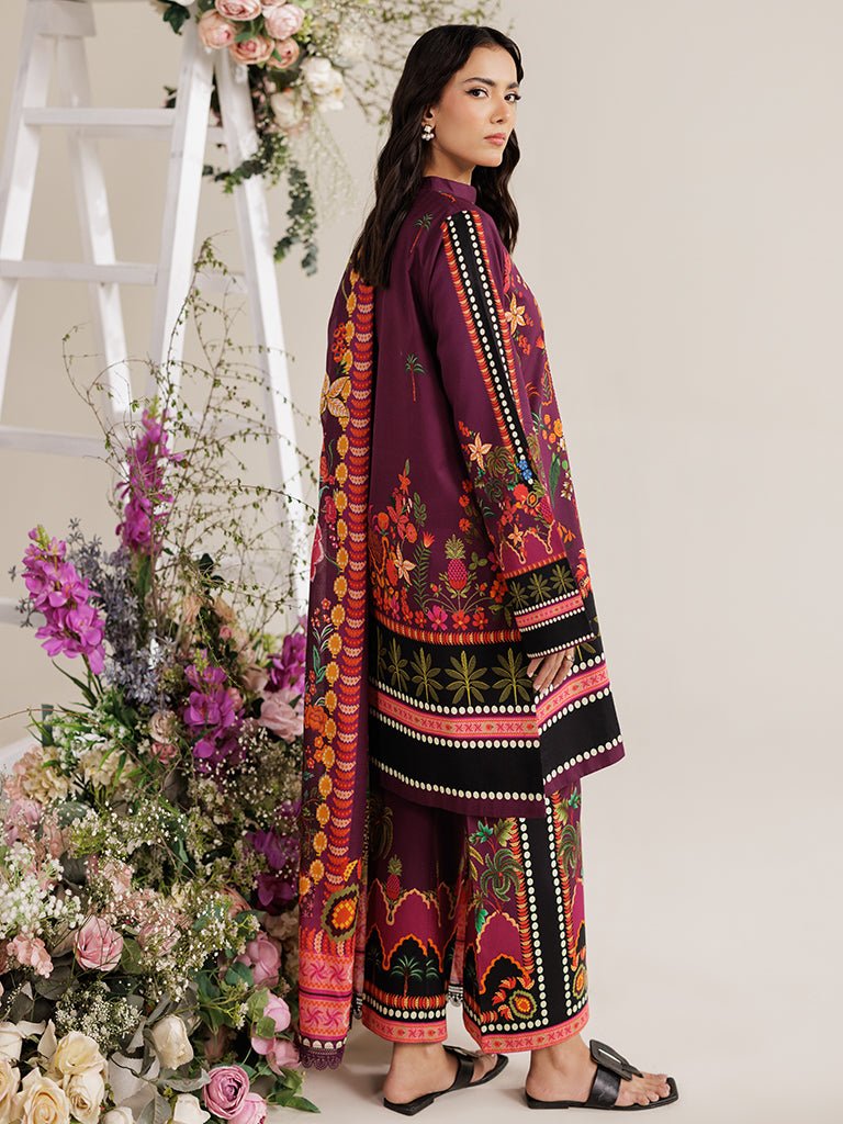 Rajbari | Amal Summer Prints Exclusive | Amal Summer Prints - 03-Brand:Rajbari-Type:Ladies Clothes-Wine Berry-Lawn-House of Maryam- Buy in UK, USA