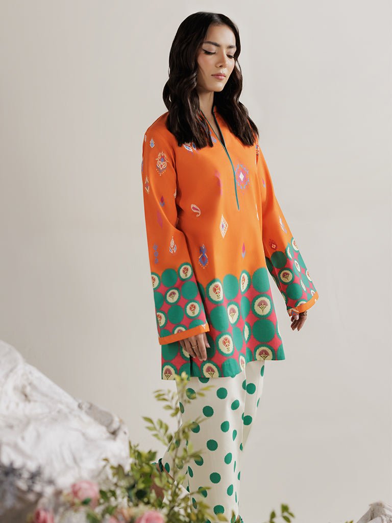 Rajbari | Amal Summer Prints Exclusive | Amal Summer Prints - 11-Brand:Rajbari-Type:Ladies Clothes-Orange-Lawn-House of Maryam- Buy in UK, USA