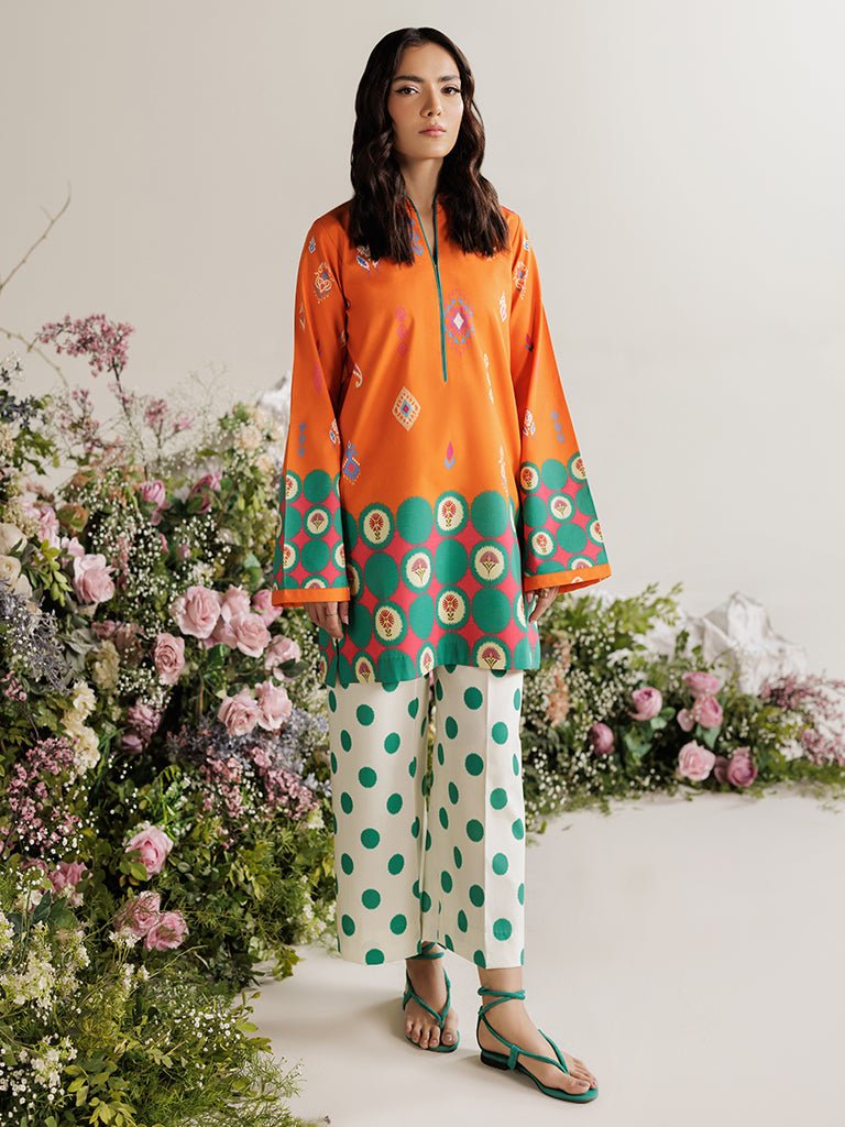 Rajbari | Amal Summer Prints Exclusive | Amal Summer Prints - 11-Brand:Rajbari-Type:Ladies Clothes-Orange-Lawn-House of Maryam- Buy in UK, USA