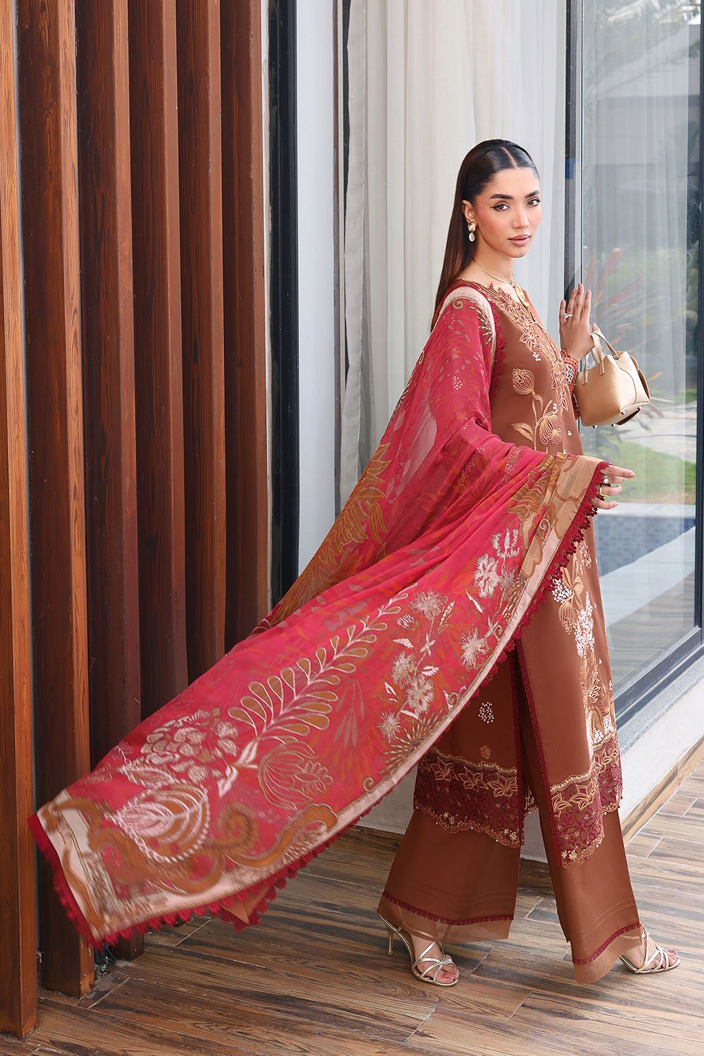 Ramsha | Andaaz Collection | Z-1401-Brand:Ramsha-Type:Ladies Clothes-Dark Brown-Lawn-House of Maryam- Buy in UK, USA