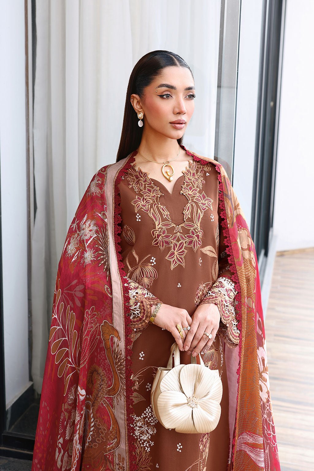 Ramsha | Andaaz Collection | Z-1401-Brand:Ramsha-Type:Ladies Clothes-Dark Brown-Lawn-House of Maryam- Buy in UK, USA