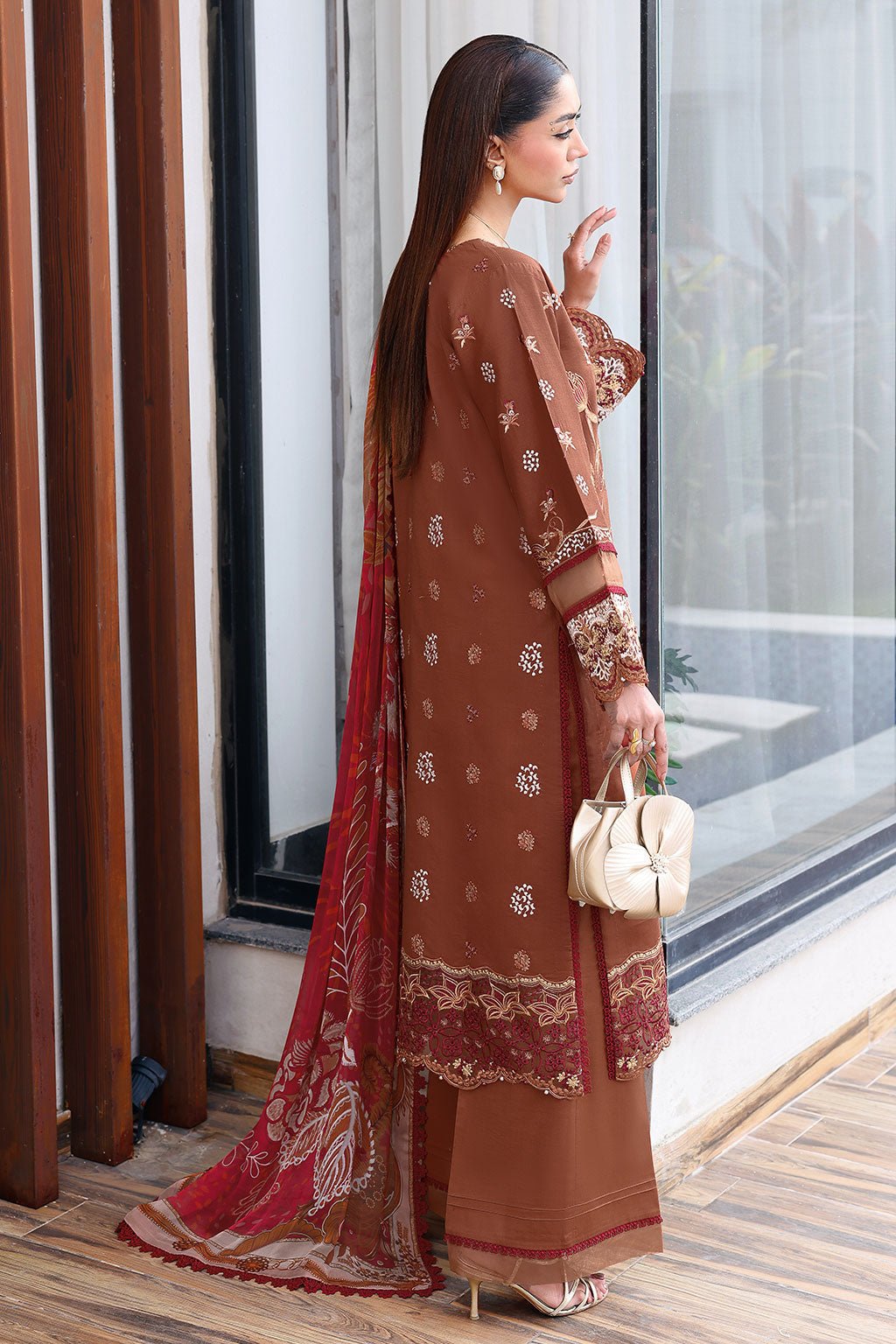 Ramsha | Andaaz Collection | Z-1401-Brand:Ramsha-Type:Ladies Clothes-Dark Brown-Lawn-House of Maryam- Buy in UK, USA