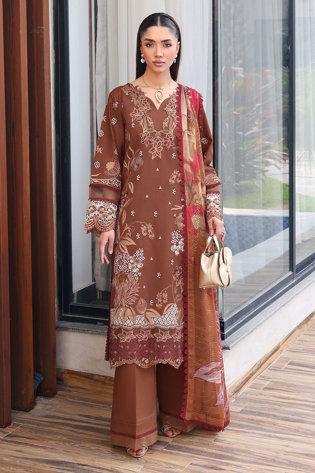 Ramsha | Andaaz Collection | Z-1401-Brand:Ramsha-Type:Ladies Clothes-Dark Brown-Lawn-House of Maryam- Buy in UK, USA