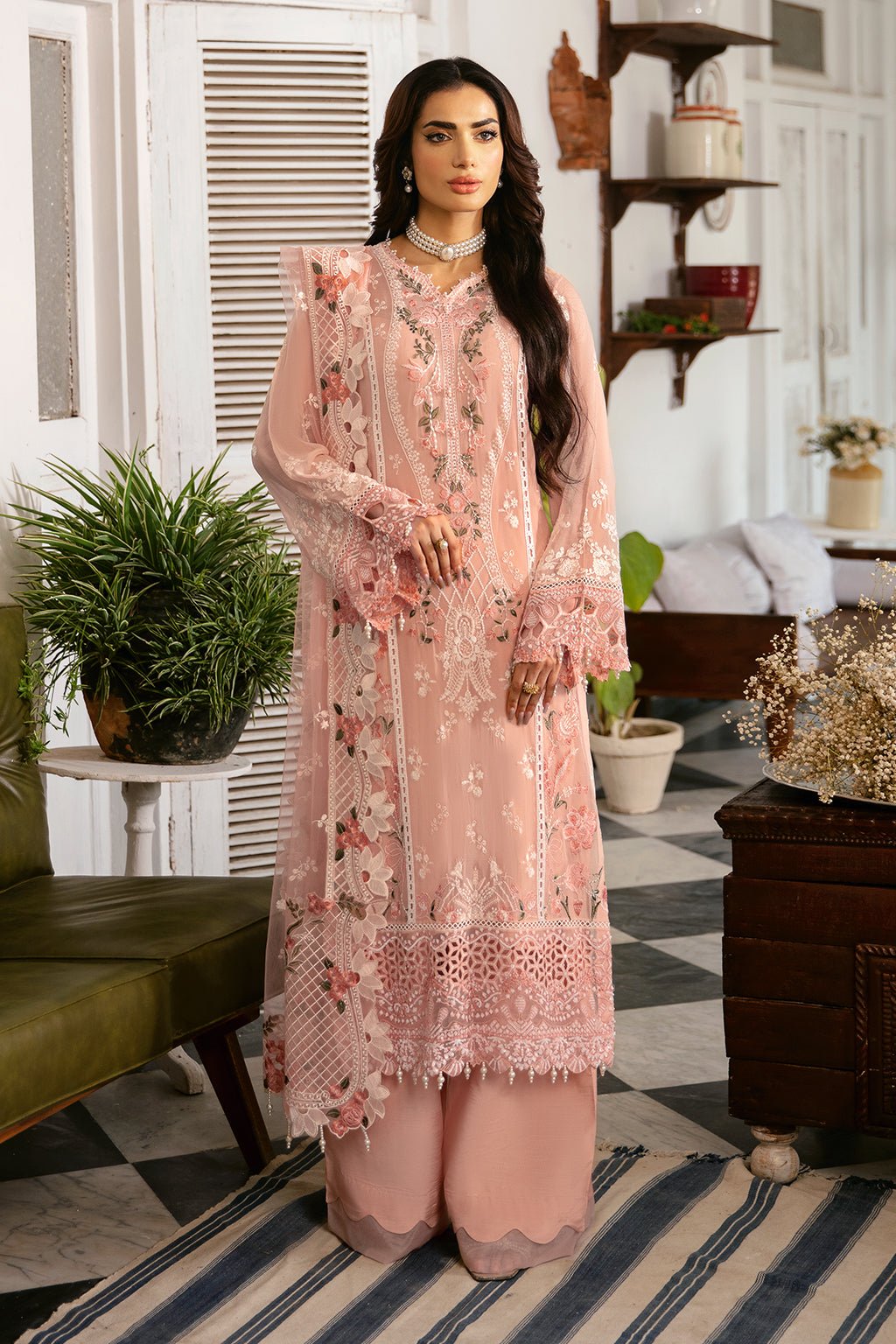 Ramsha | Dastak Luxury Chiffon Collection | Q-101-Brand:Ramsha-Type:Ladies Clothes-Pale Peach-Chiffon-House of Maryam- Buy in UK, USA