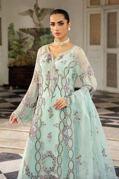 Ramsha | Dastak Luxury Chiffon Collection | Q-102-Brand:Ramsha-Type:Ladies Clothes-Ice Blue-Chiffon-House of Maryam- Buy in UK, USA