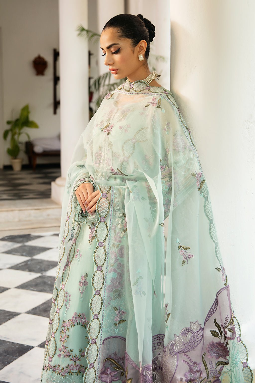 Ramsha | Dastak Luxury Chiffon Collection | Q-102-Brand:Ramsha-Type:Ladies Clothes-Ice Blue-Chiffon-House of Maryam- Buy in UK, USA