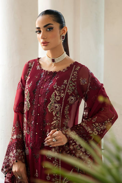 Ramsha | Dastak Luxury Chiffon Collection | Q-103-Brand:Ramsha-Type:Ladies Clothes-Deep Red-Chiffon-House of Maryam- Buy in UK, USA