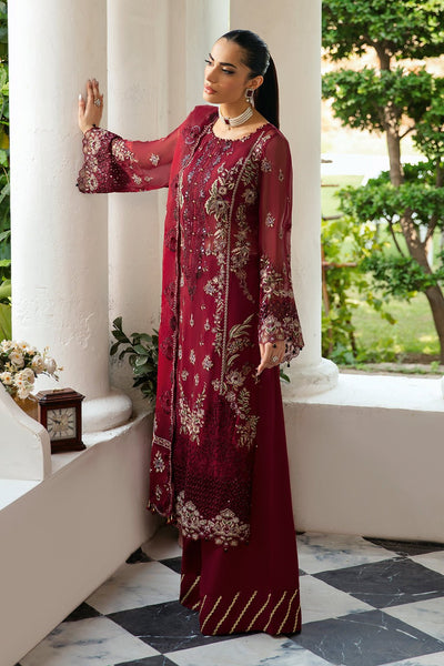 Ramsha | Dastak Luxury Chiffon Collection | Q-103-Brand:Ramsha-Type:Ladies Clothes-Deep Red-Chiffon-House of Maryam- Buy in UK, USA