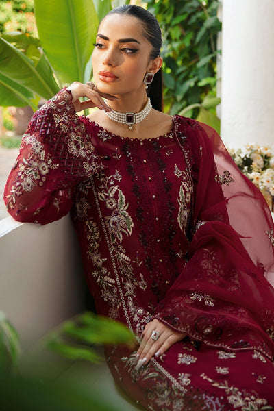 Ramsha | Dastak Luxury Chiffon Collection | Q-103-Brand:Ramsha-Type:Ladies Clothes-Deep Red-Chiffon-House of Maryam- Buy in UK, USA
