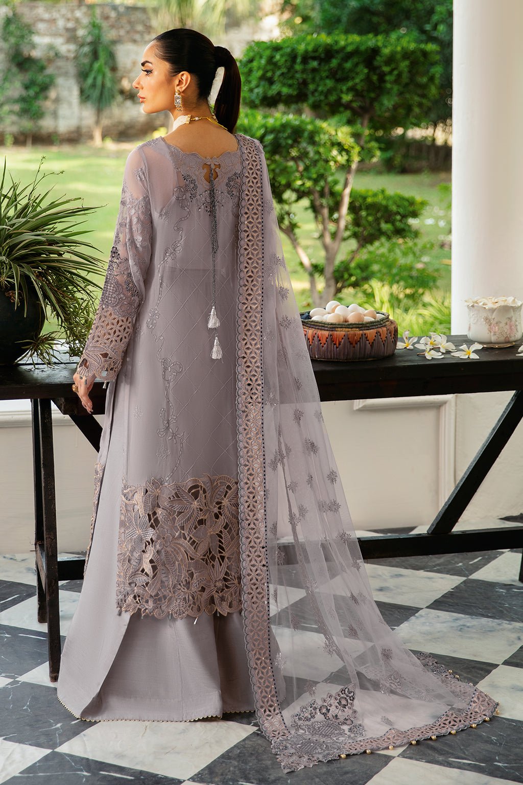 Ramsha | Dastak Luxury Chiffon Collection | Q-104-Brand:Ramsha-Type:Ladies Clothes-Lilac Gray-Chiffon-House of Maryam- Buy in UK, USA