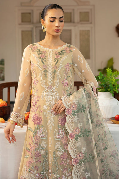 Ramsha | Dastak Luxury Chiffon Collection | Q-105-Brand:Ramsha-Type:Ladies Clothes-Beige-Chiffon-House of Maryam- Buy in UK, USA