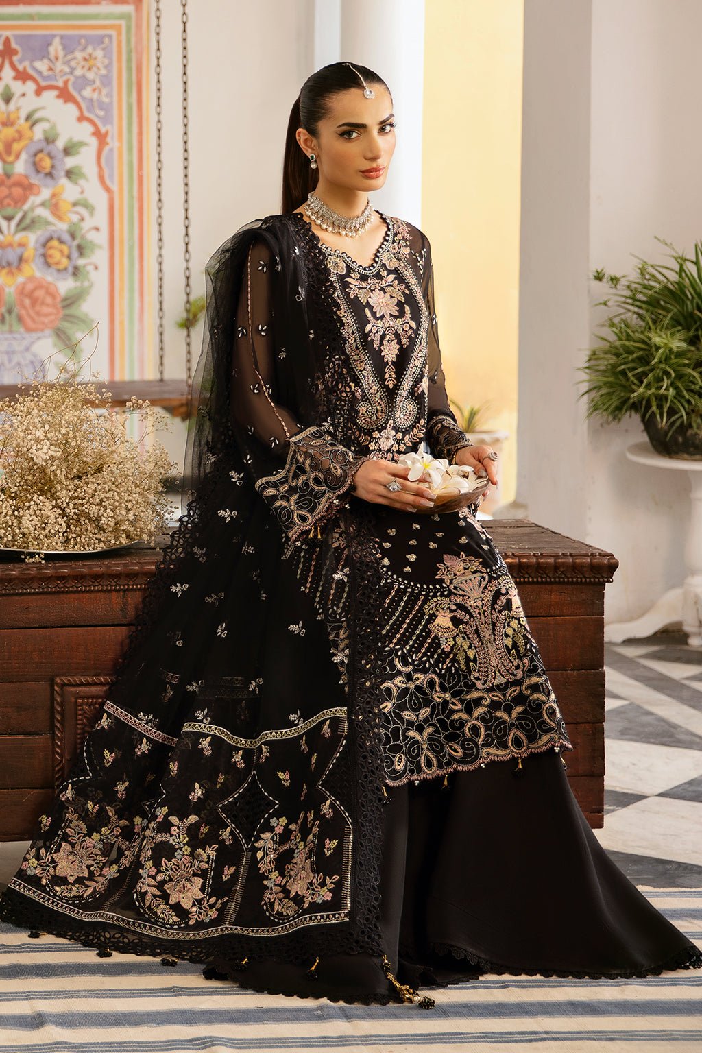 Ramsha | Dastak Luxury Chiffon Collection | Q-106-Brand:Ramsha-Type:Ladies Clothes-Black-Chiffon-House of Maryam- Buy in UK, USA