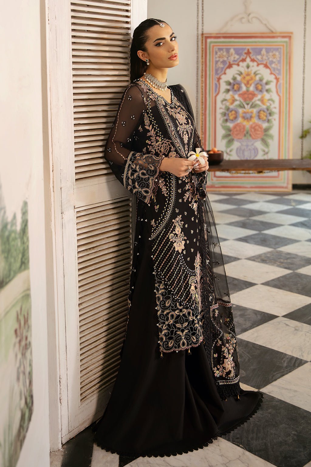 Ramsha | Dastak Luxury Chiffon Collection | Q-106-Brand:Ramsha-Type:Ladies Clothes-Black-Chiffon-House of Maryam- Buy in UK, USA