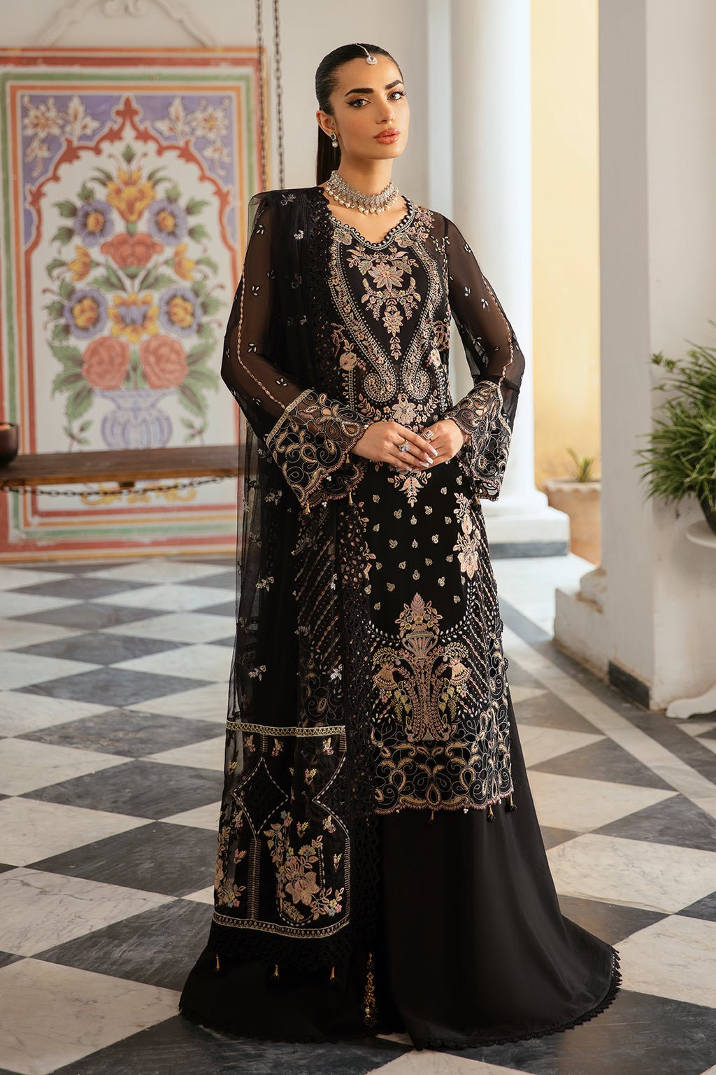 Ramsha | Dastak Luxury Chiffon Collection | Q-106-Brand:Ramsha-Type:Ladies Clothes-Black-Chiffon-House of Maryam- Buy in UK, USA