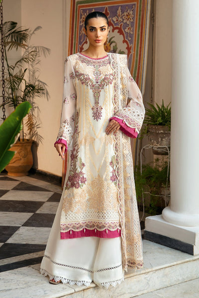 Ramsha | Dastak Luxury Chiffon Collection | Q-107-Brand:Ramsha-Type:Ladies Clothes-Ivory-Chiffon-House of Maryam- Buy in UK, USA