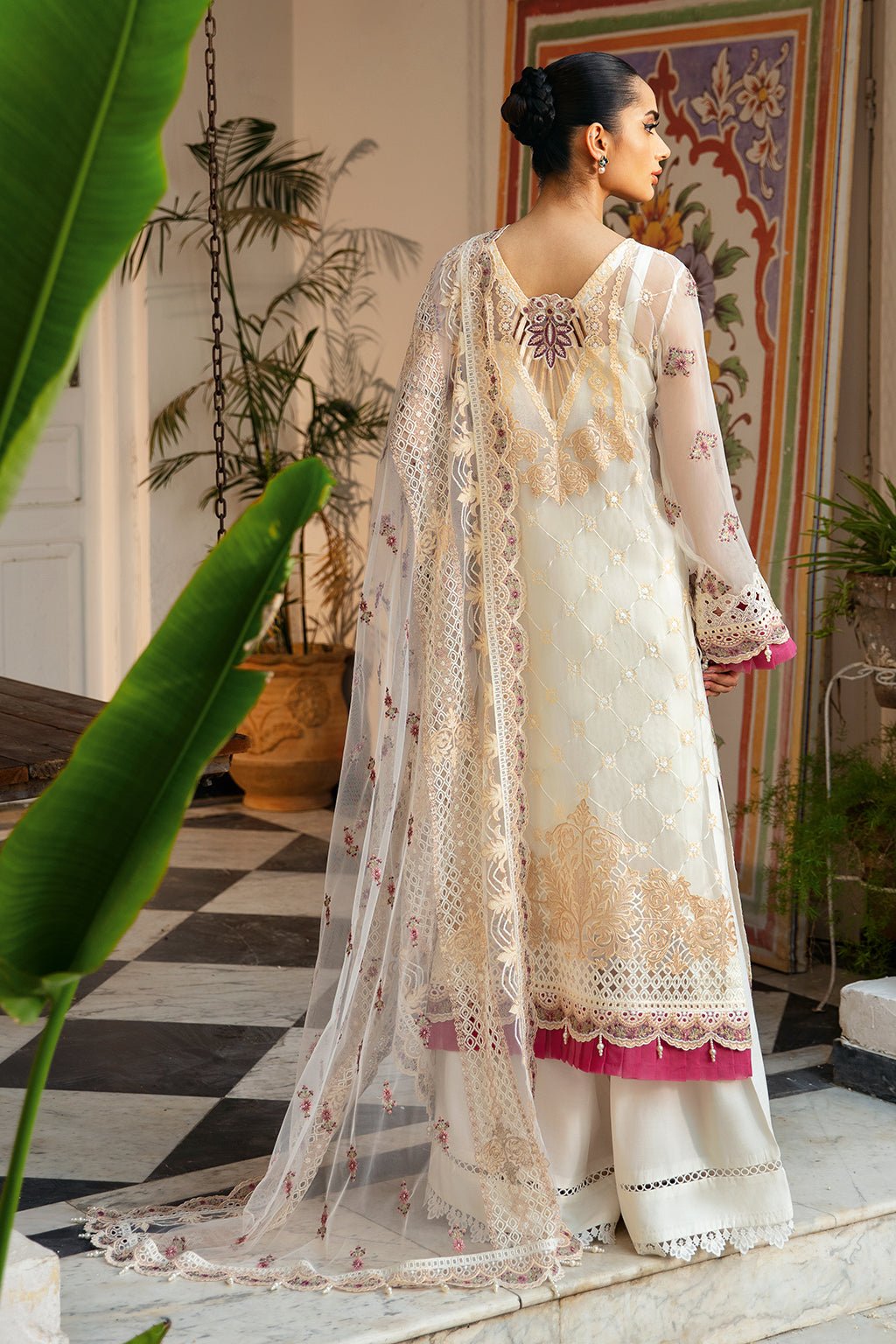 Ramsha | Dastak Luxury Chiffon Collection | Q-107-Brand:Ramsha-Type:Ladies Clothes-Ivory-Chiffon-House of Maryam- Buy in UK, USA
