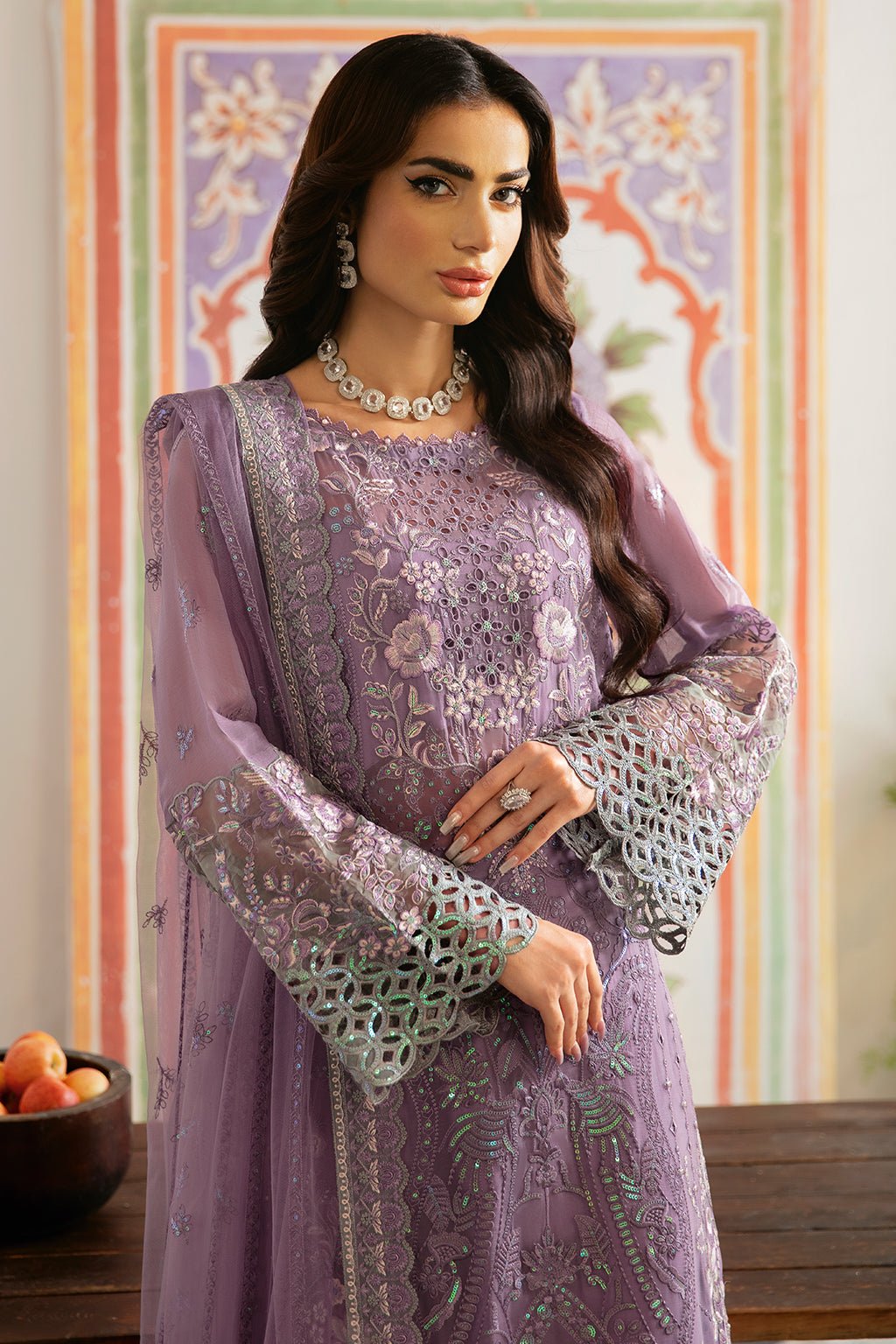 Ramsha | Dastak Luxury Chiffon Collection | Q-108-Brand:Ramsha-Type:Ladies Clothes-Mauve-Chiffon-House of Maryam- Buy in UK, USA