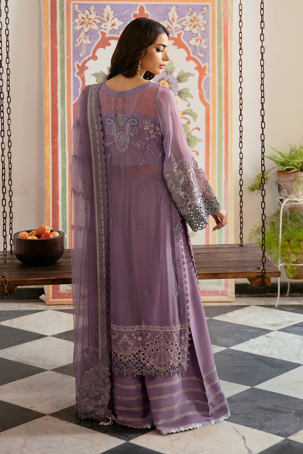 Ramsha | Dastak Luxury Chiffon Collection | Q-108-Brand:Ramsha-Type:Ladies Clothes-Mauve-Chiffon-House of Maryam- Buy in UK, USA