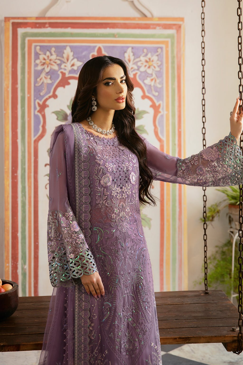 Ramsha | Dastak Luxury Chiffon Collection | Q-108-Brand:Ramsha-Type:Ladies Clothes-Mauve-Chiffon-House of Maryam- Buy in UK, USA