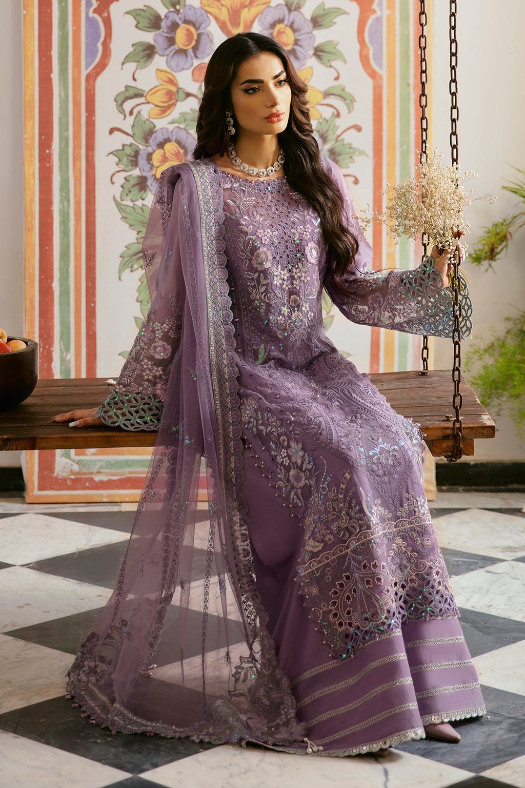 Ramsha | Dastak Luxury Chiffon Collection | Q-108-Brand:Ramsha-Type:Ladies Clothes-Mauve-Chiffon-House of Maryam- Buy in UK, USA