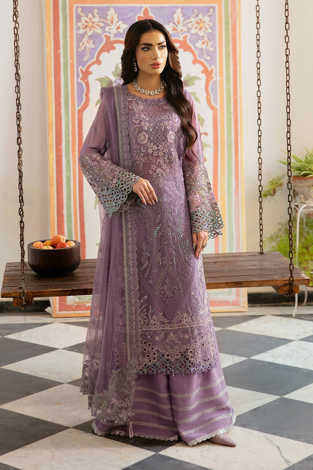 Ramsha | Dastak Luxury Chiffon Collection | Q-108-Brand:Ramsha-Type:Ladies Clothes-Mauve-Chiffon-House of Maryam- Buy in UK, USA