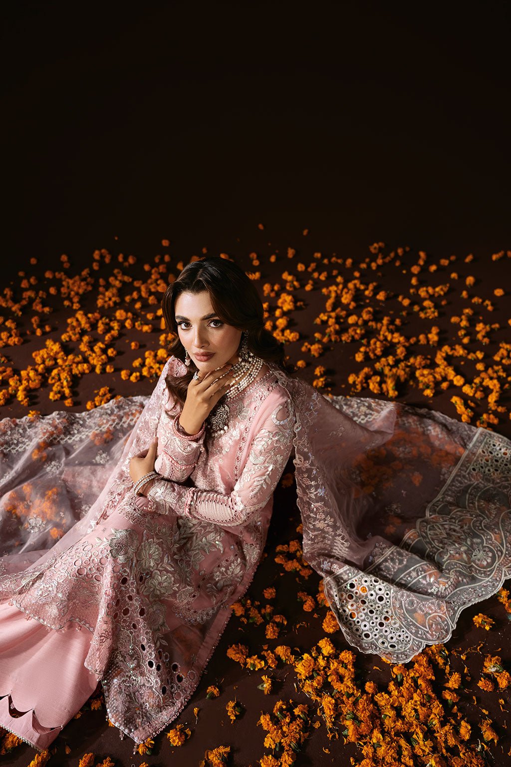 Ramsha | Dastak Luxury Chiffon Collection | Q-202-Brand:Ramsha-Type:Ladies Clothes-Salmon Pink-Chiffon-House of Maryam- Buy in UK, USA