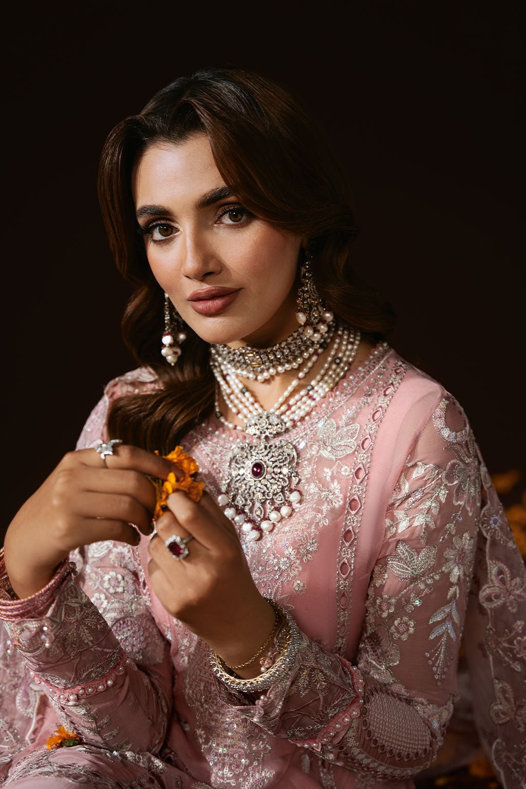 Ramsha | Dastak Luxury Chiffon Collection | Q-202-Brand:Ramsha-Type:Ladies Clothes-Salmon Pink-Chiffon-House of Maryam- Buy in UK, USA