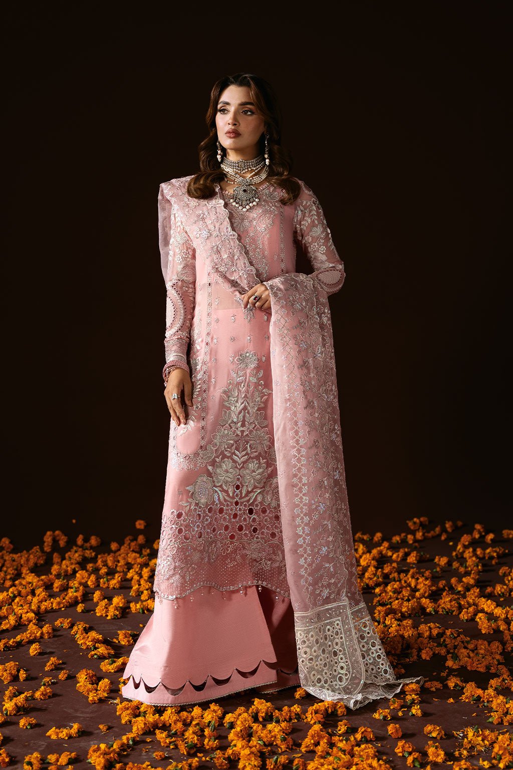 Ramsha | Dastak Luxury Chiffon Collection | Q-202-Brand:Ramsha-Type:Ladies Clothes-Salmon Pink-Chiffon-House of Maryam- Buy in UK, USA