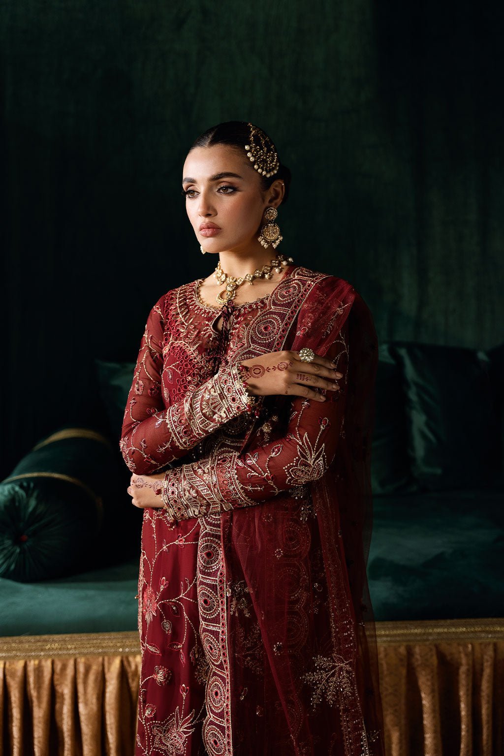 Ramsha | Dastak Luxury Chiffon Collection | Q-203-Brand:Ramsha-Type:Ladies Clothes-Maroon-Chiffon-House of Maryam- Buy in UK, USA