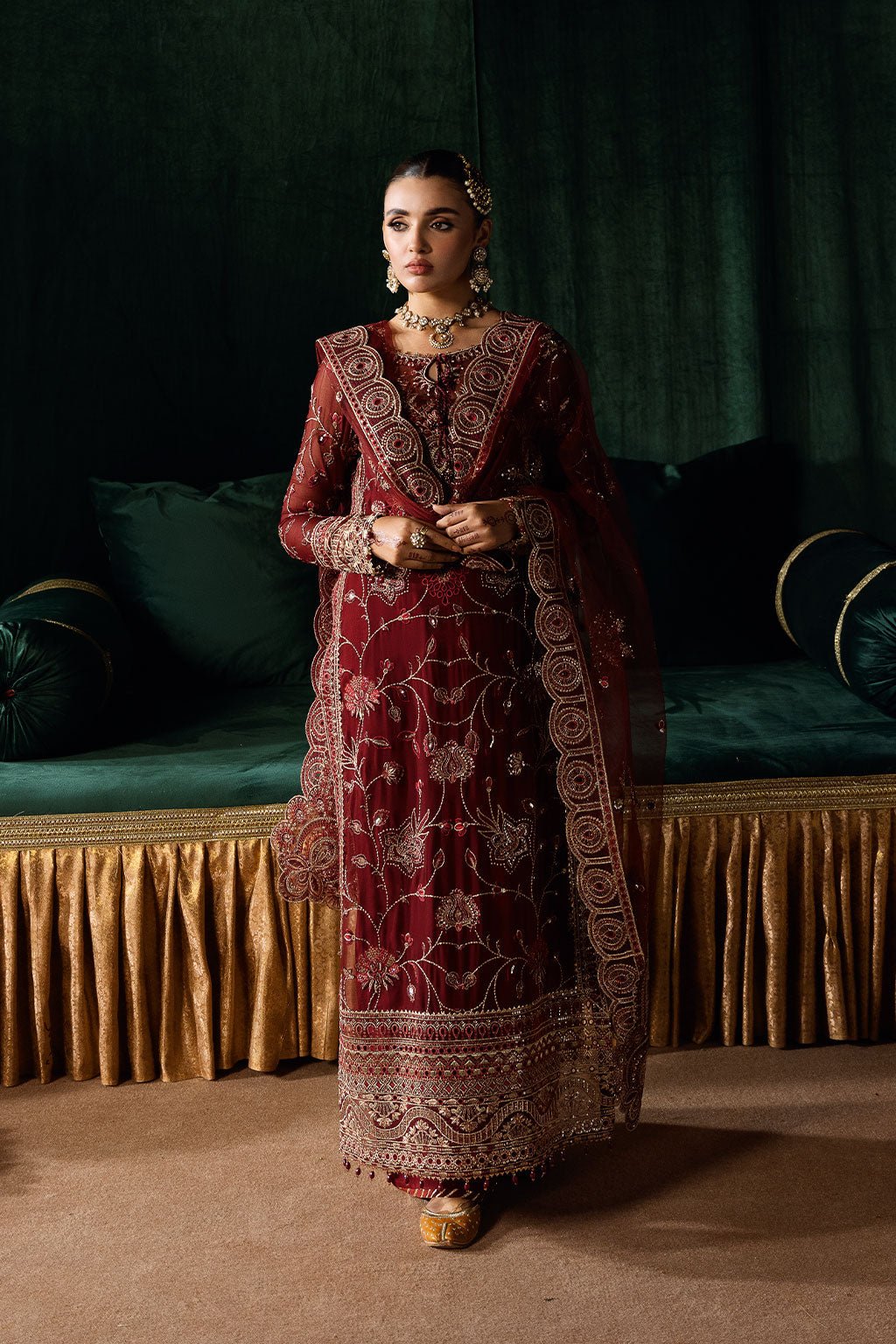 Ramsha | Dastak Luxury Chiffon Collection | Q-203-Brand:Ramsha-Type:Ladies Clothes-Maroon-Chiffon-House of Maryam- Buy in UK, USA