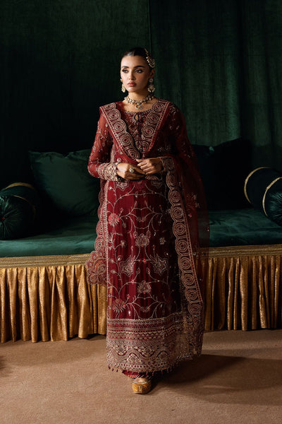 Ramsha | Dastak Luxury Chiffon Collection | Q-203-Brand:Ramsha-Type:Ladies Clothes-Maroon-Chiffon-House of Maryam- Buy in UK, USA