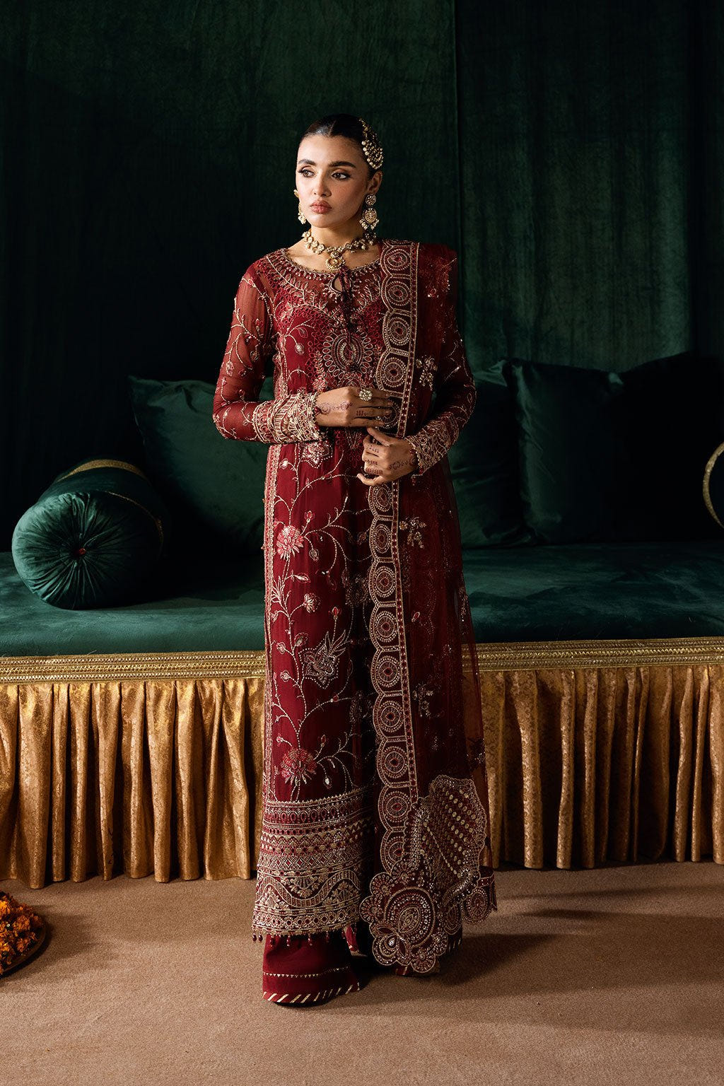 Ramsha | Dastak Luxury Chiffon Collection | Q-203-Brand:Ramsha-Type:Ladies Clothes-Maroon-Chiffon-House of Maryam- Buy in UK, USA