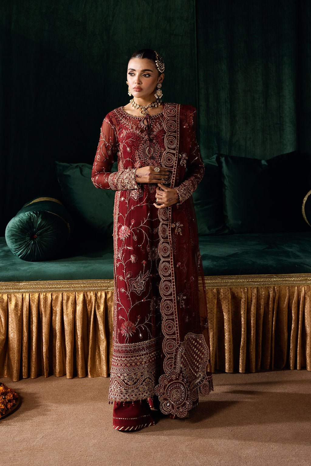 Ramsha | Dastak Luxury Chiffon Collection | Q-203-Brand:Ramsha-Type:Ladies Clothes-Maroon-Chiffon-House of Maryam- Buy in UK, USA